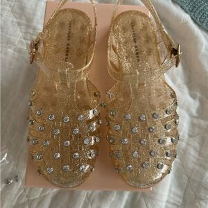 Loeffler Randall Gold Sandals with Rhinestones